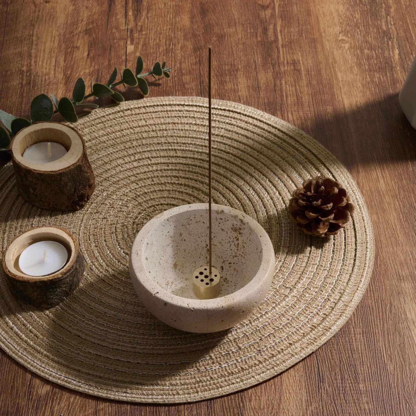 Handmade Travertine Stone Incense Resin Burner Holder – Natural Stone Incense Burner with Brass Insert for Home Decor & Relaxation