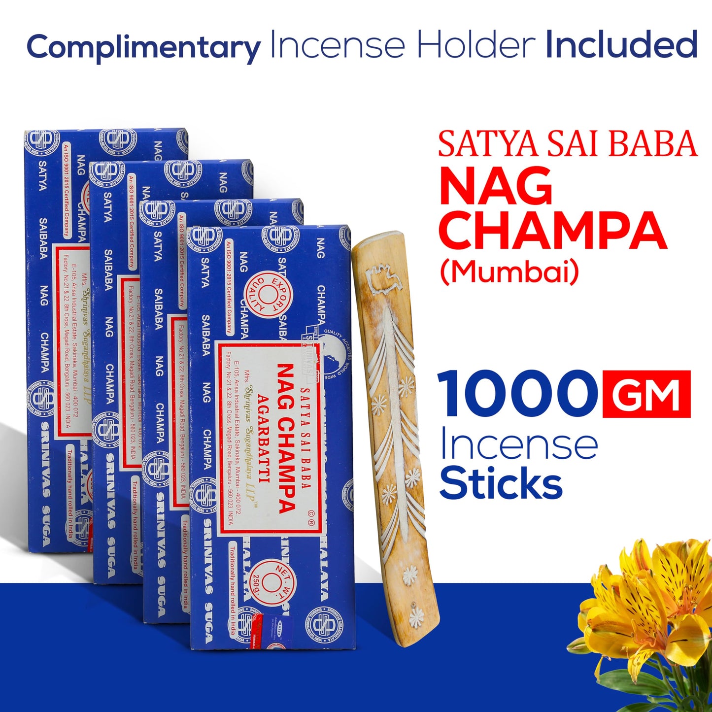 Satya Sai Baba Nagchampa Incense Sticks 250 gm Pack with Raajsee Insence Stick Holder, Inscent Sticks NagChampa Agarbatti, Natural & Chemical Free