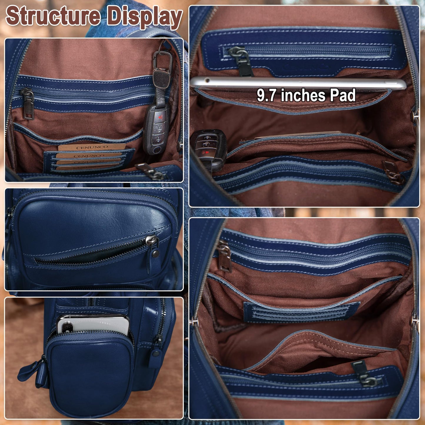 Genuine Leather Sling Bag for Men Large Crossbody Shoulder Bag Casual Sling Backpack Anti-Theft Travel Chest Purse