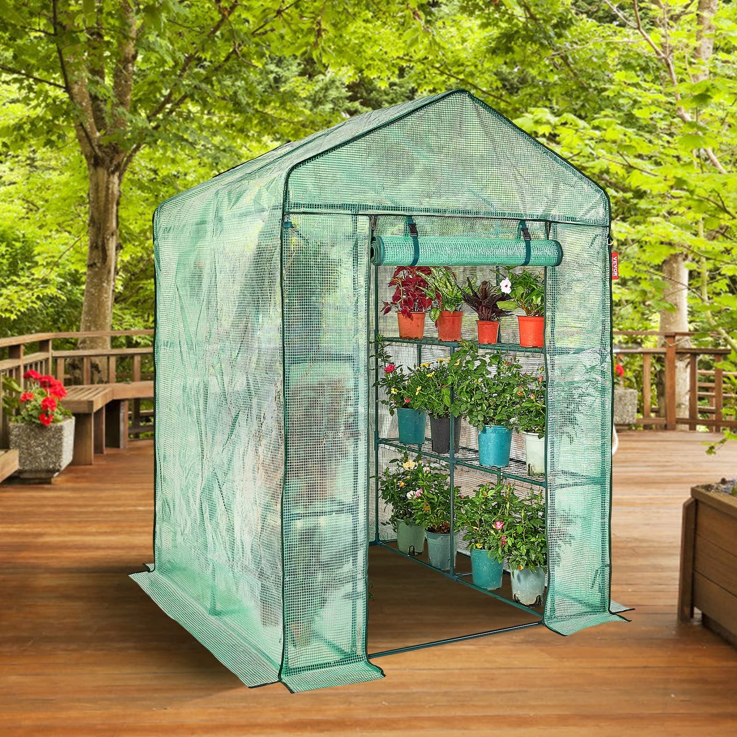 VEVOR Walk-in Tunnel Greenhouse, 9.6x6.4x6.2 ft Hoop House Greenhouse Tunnel, Plant Hot House with Galvanized Steel Frame, White PE Cover, Roll-up Zipper Door and 6 Windows for Outdoor