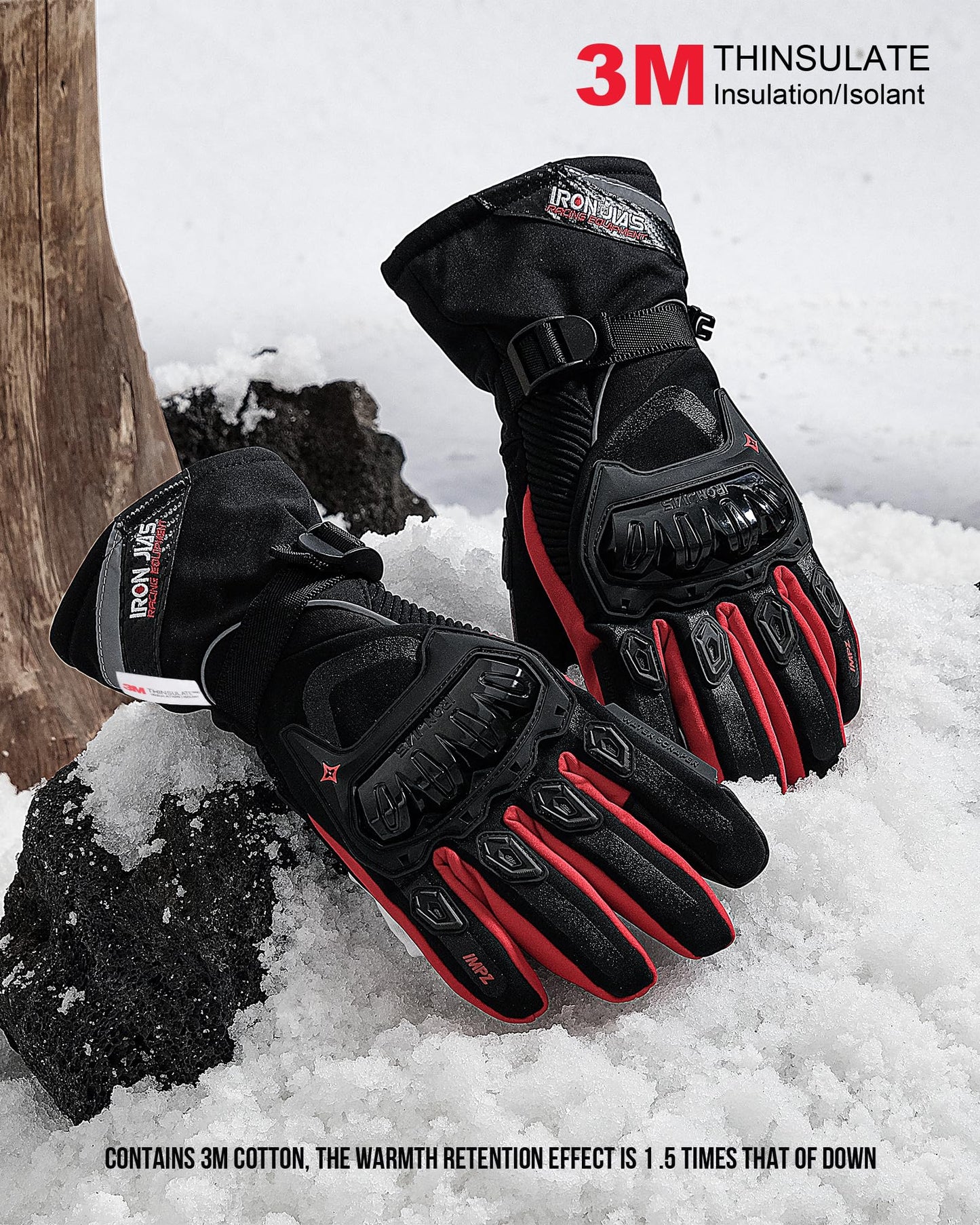 IRON JIA'S Motorcycle Gloves Winter Cold Weather Warm Touchscreen Waterproof Windproof Protective Gear (Black, L)