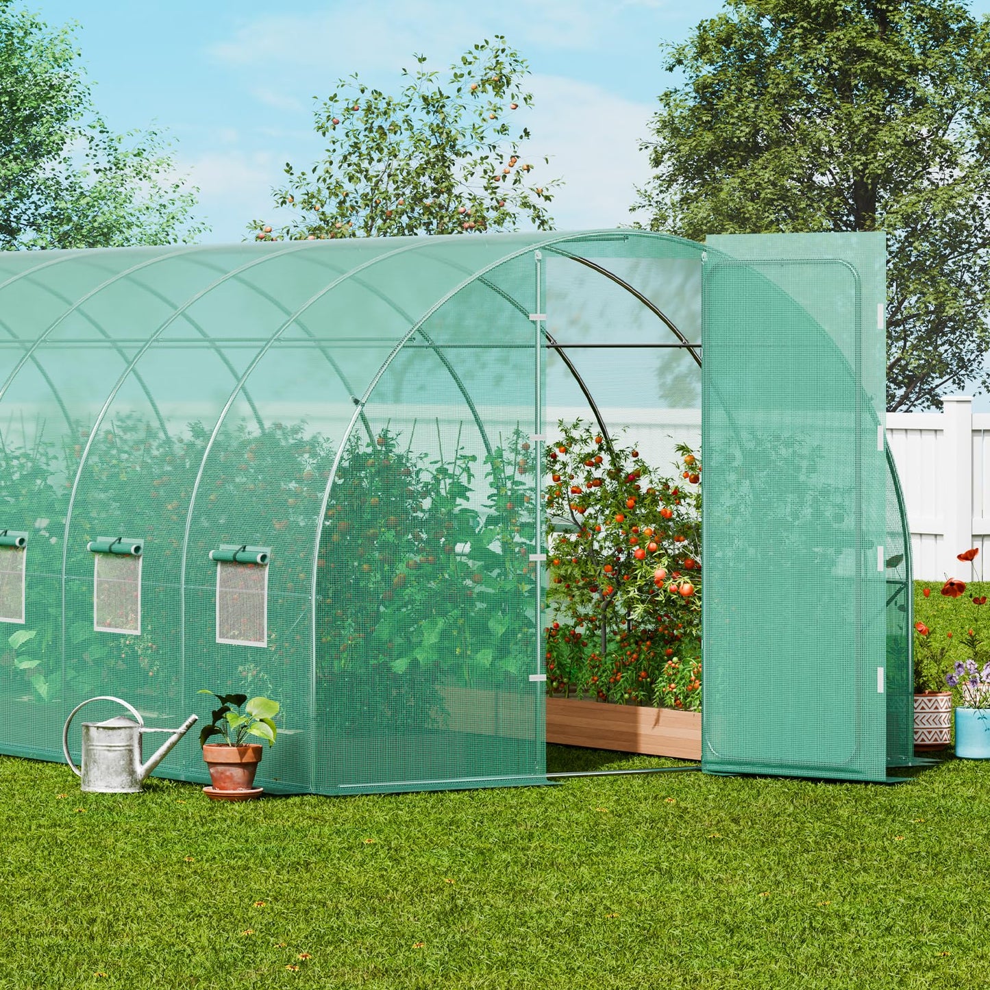 VEVOR Walk-in Tunnel Greenhouse, 9.6x6.4x6.2 ft Hoop House Greenhouse Tunnel, Plant Hot House with Galvanized Steel Frame, White PE Cover, Roll-up Zipper Door and 6 Windows for Outdoor