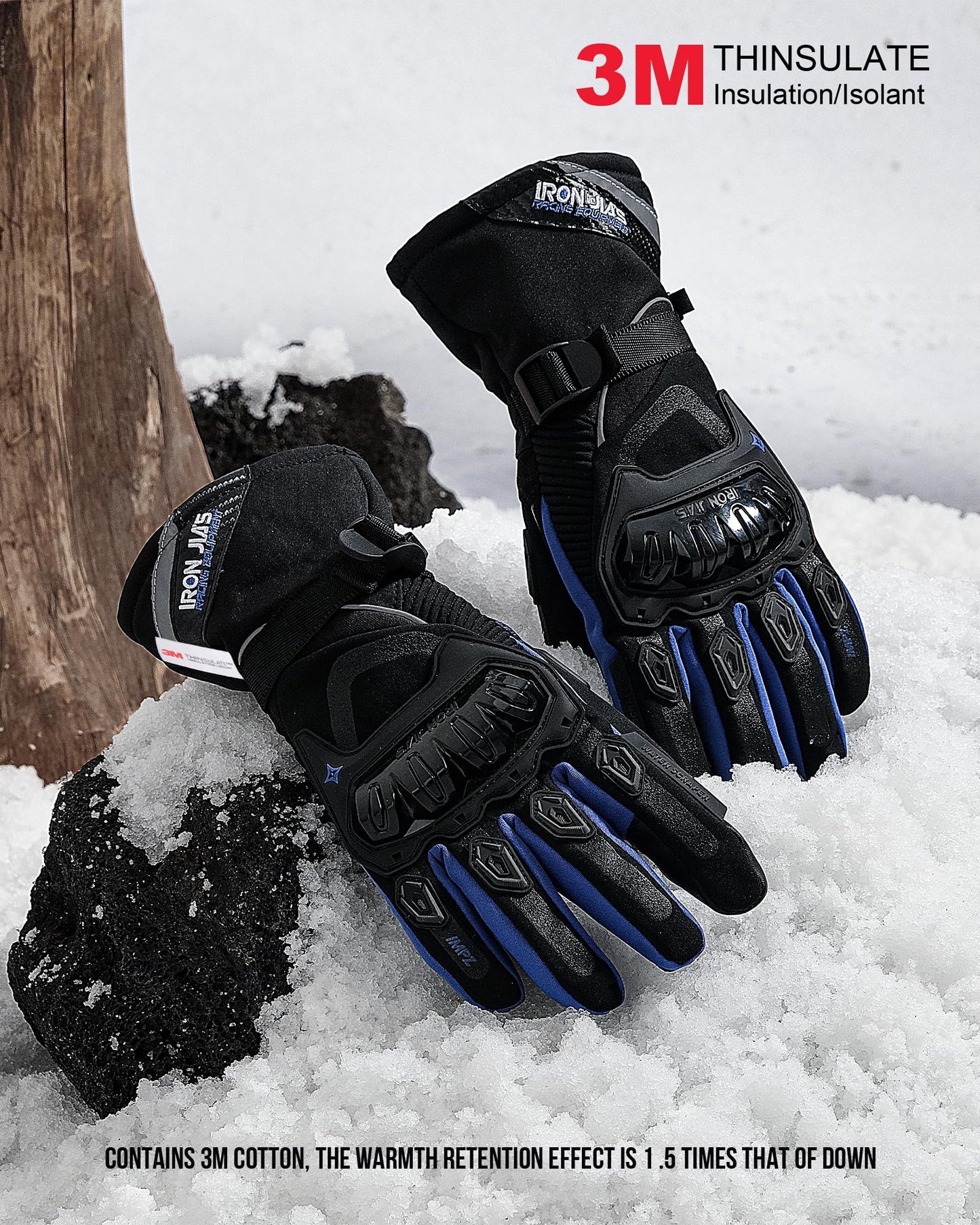 IRON JIA'S Motorcycle Gloves Winter Cold Weather Warm Touchscreen Waterproof Windproof Protective Gear (Black, L)