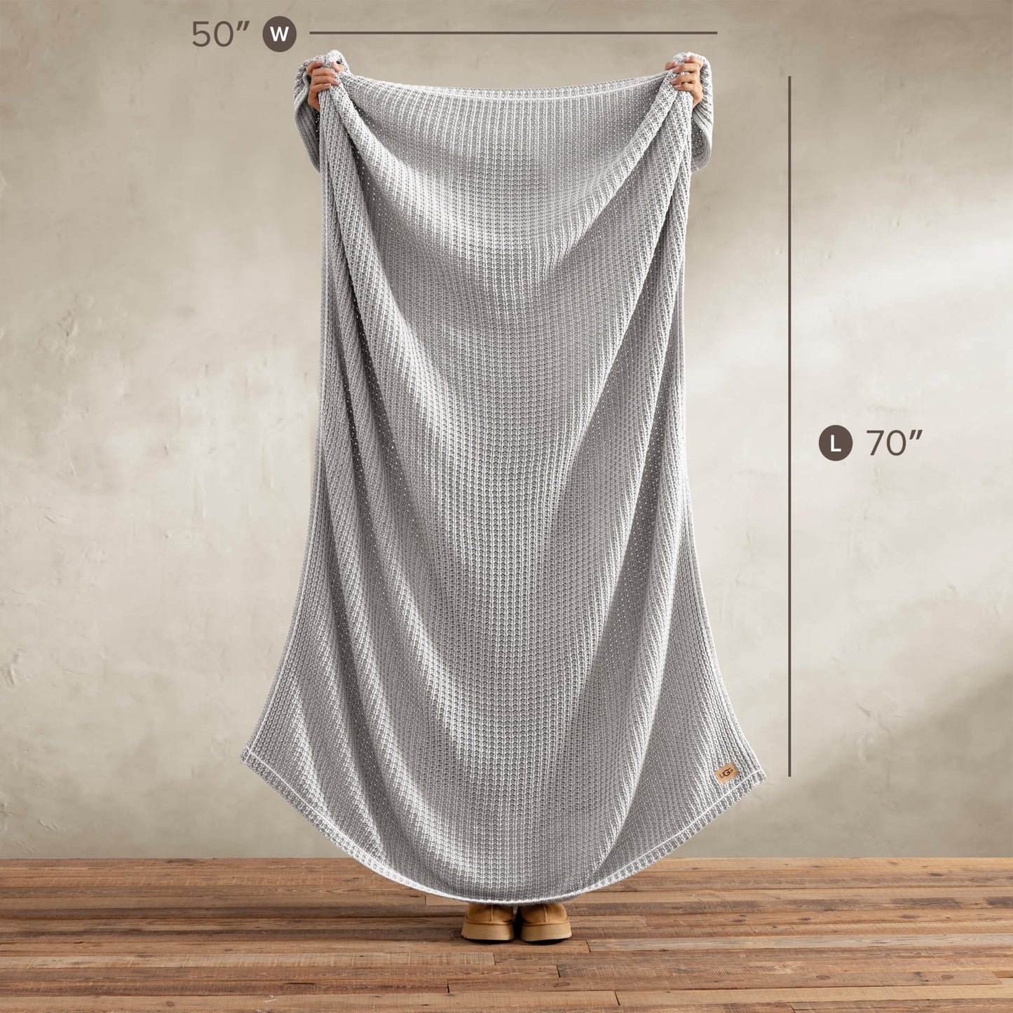 UGG Luna Knit Throw Blanket Soft Cotton Throw for Couch or Bed Cozy Soft Warm Waffle Giftable Lightweight Blanket for Living Room Bedroom, Machine Washable, 50-inch x 70-inch, Quartz Pink