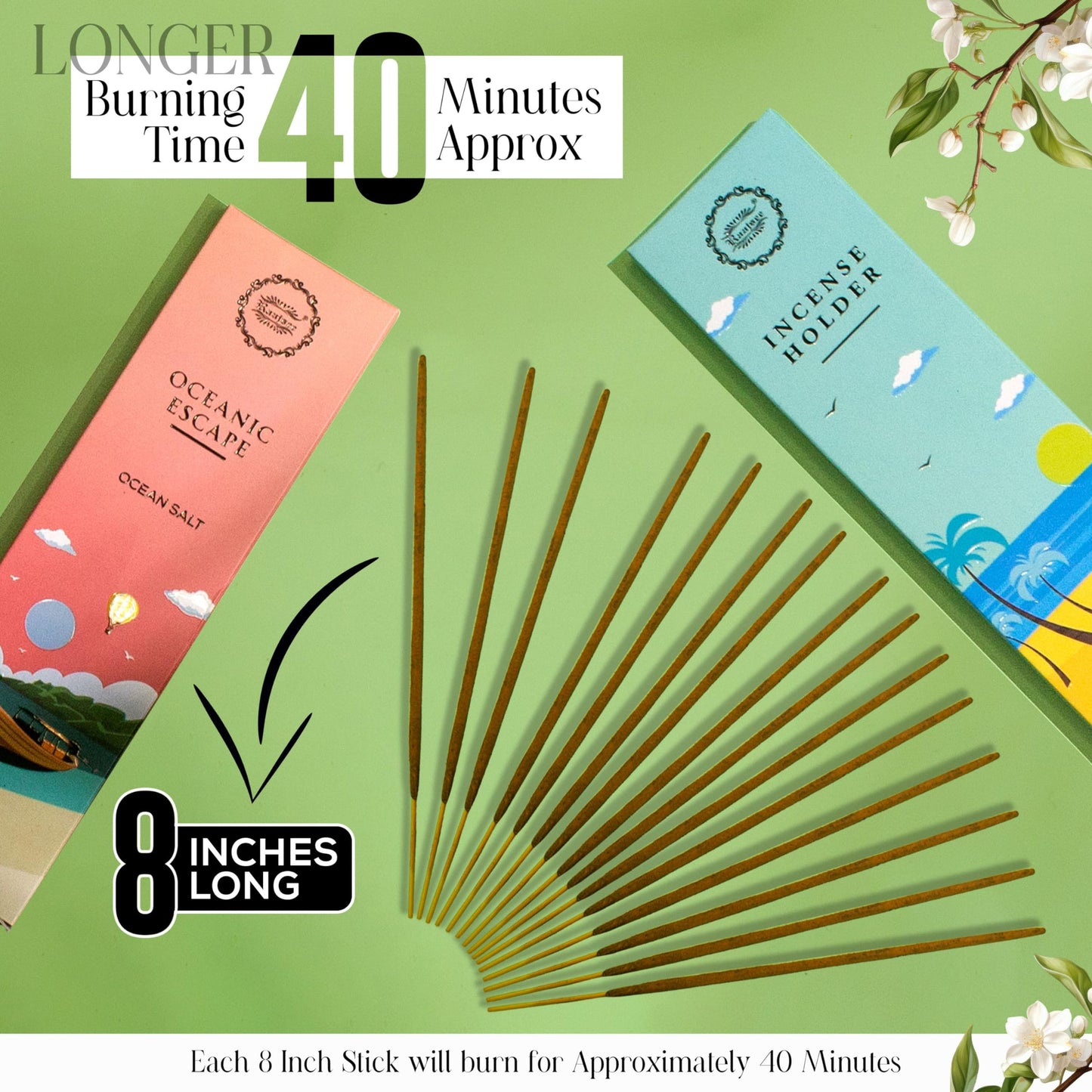 Raajsee Natural Incense Sticks with Insence Holder- Pack of 6 Organic Inscent -120 Insense Sticks, Non Toxic Clean Burning, Boho Gift Set, Sage,Apple Pumpkin,Coconut, Coffee,Rosemary Patchouli