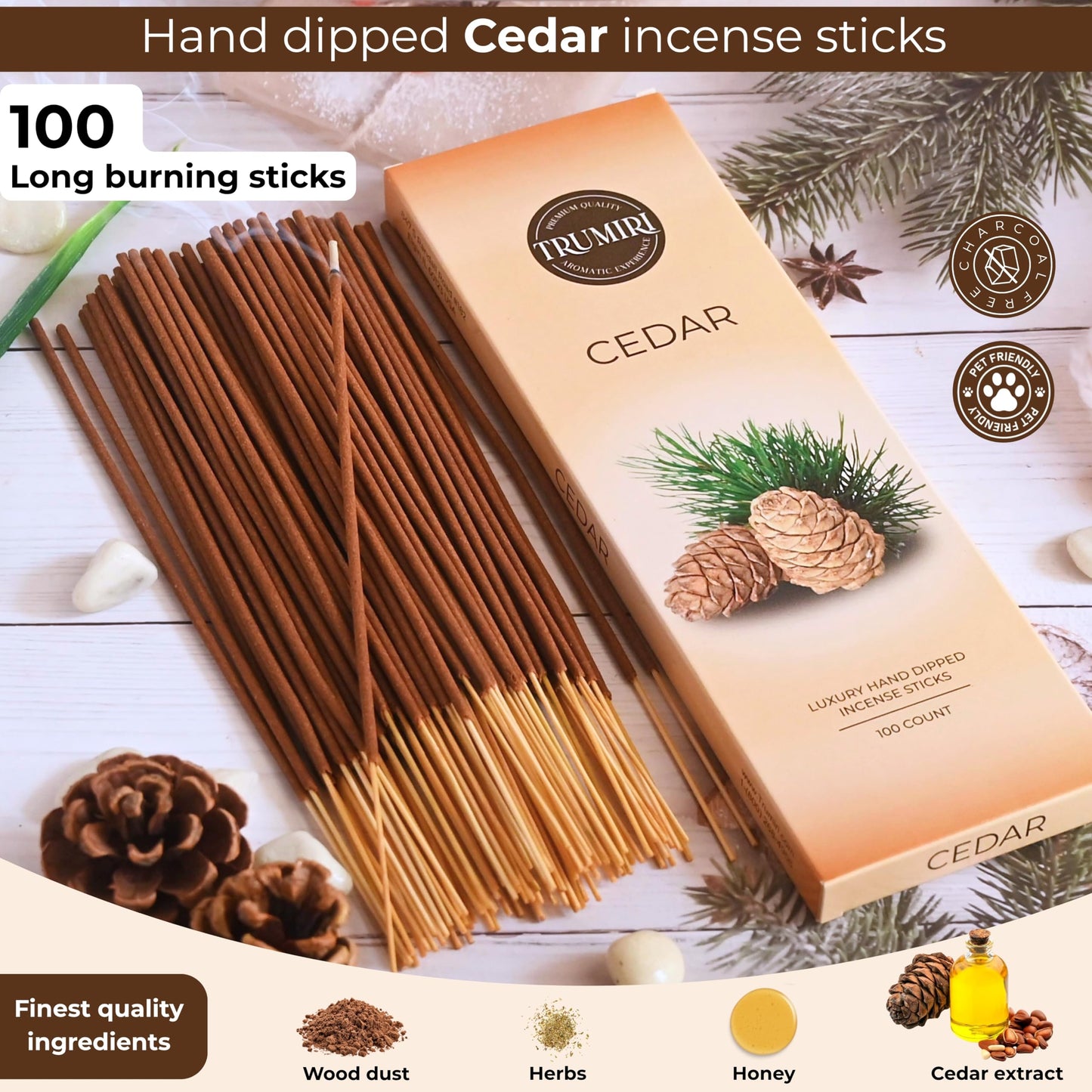 Pine Incense Sticks - Bulk Pack of 100 Insence-Sticks - Made with Natural Pino Oil - Scented Incienso Aromaticos Non Toxic Inscent Insense