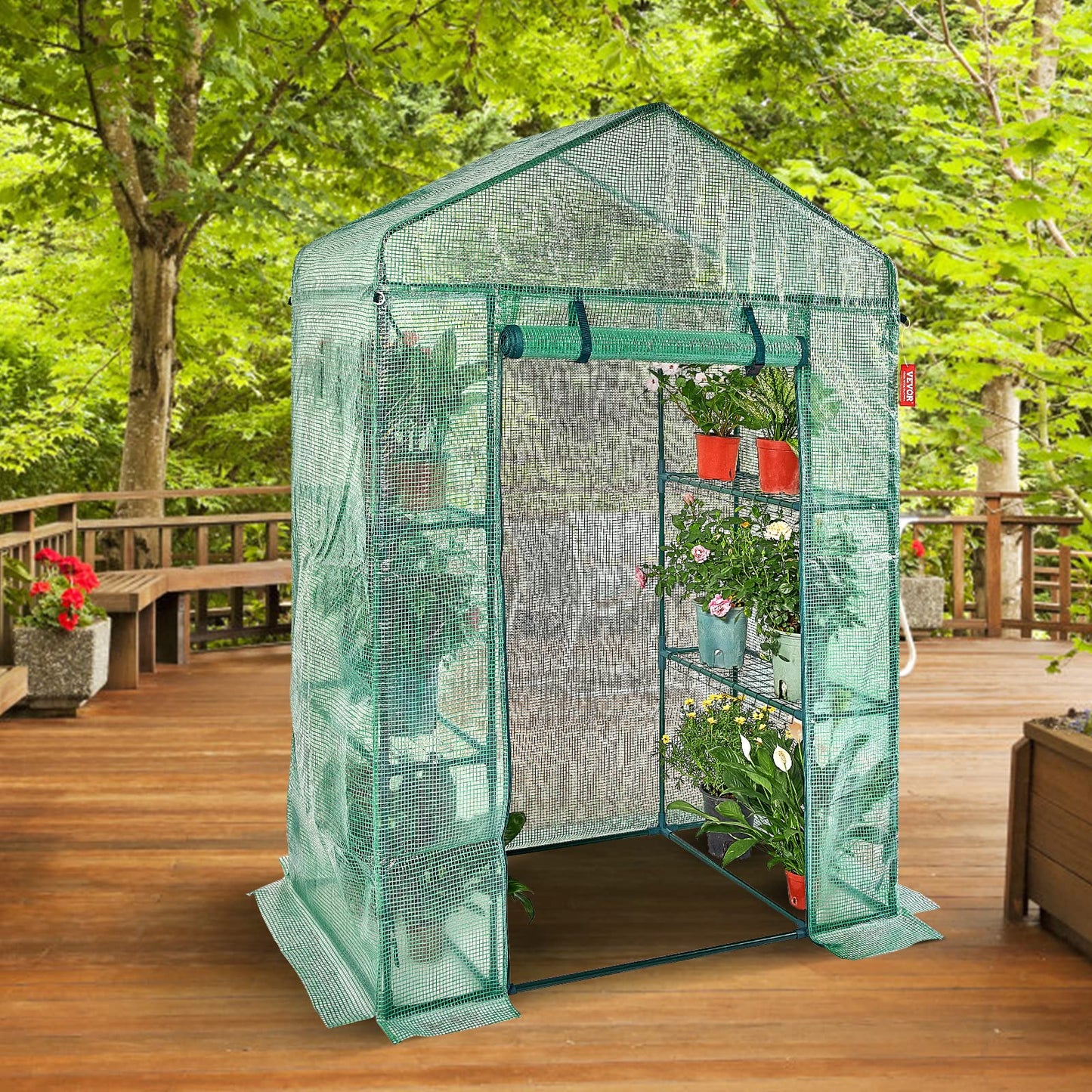 VEVOR Walk-in Tunnel Greenhouse, 9.6x6.4x6.2 ft Hoop House Greenhouse Tunnel, Plant Hot House with Galvanized Steel Frame, White PE Cover, Roll-up Zipper Door and 6 Windows for Outdoor