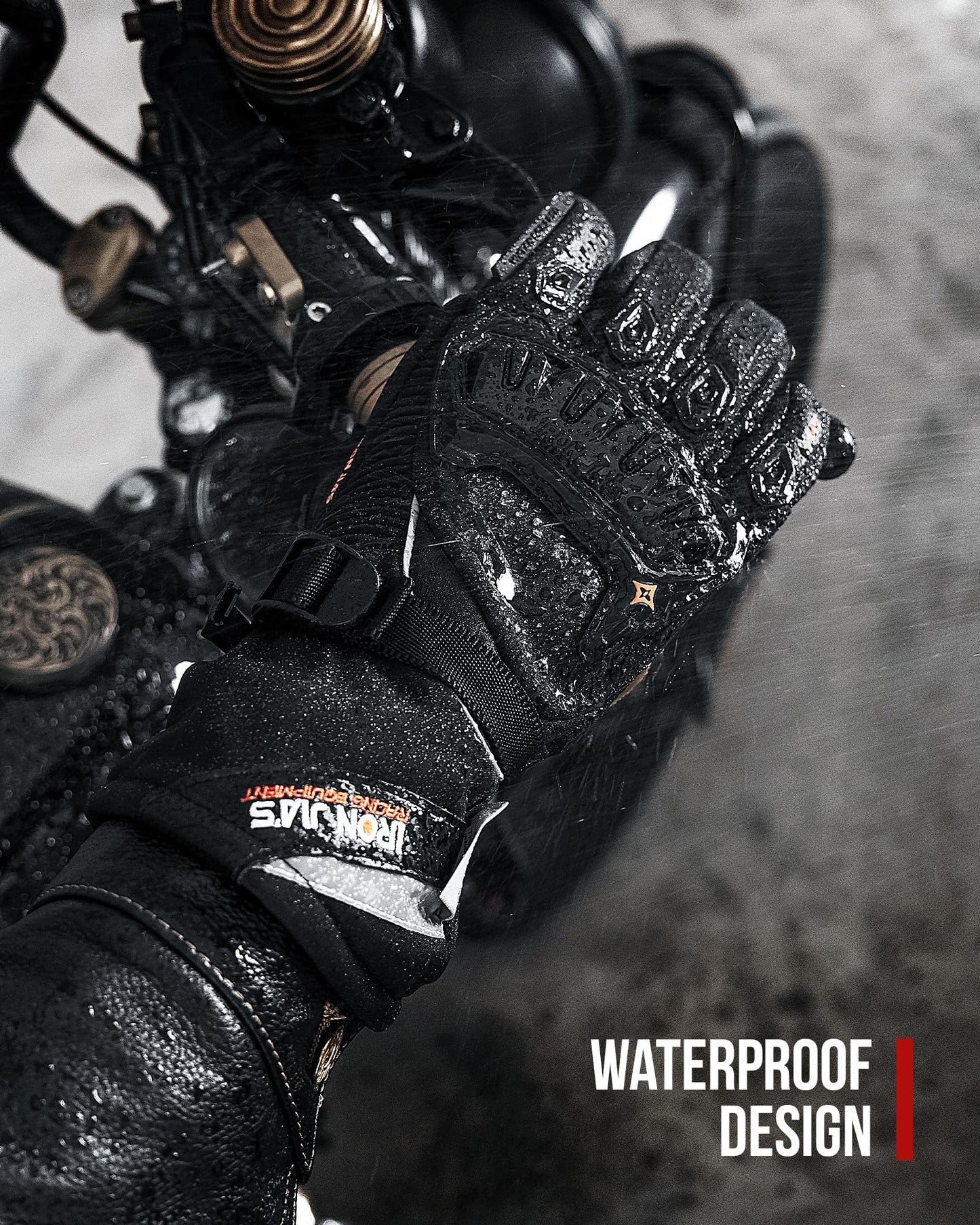 IRON JIA'S Motorcycle Gloves Winter Cold Weather Warm Touchscreen Waterproof Windproof Protective Gear (Black, L)