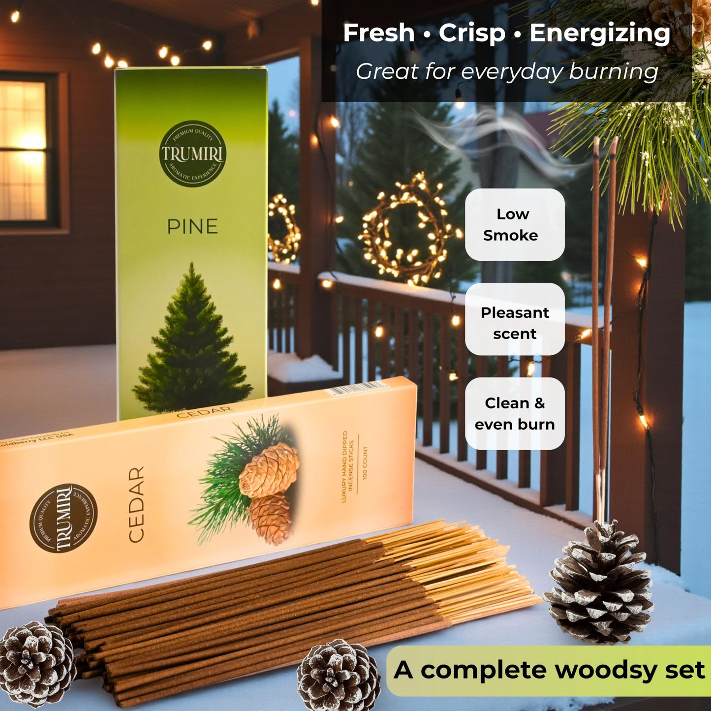 Pine Incense Sticks - Bulk Pack of 100 Insence-Sticks - Made with Natural Pino Oil - Scented Incienso Aromaticos Non Toxic Inscent Insense