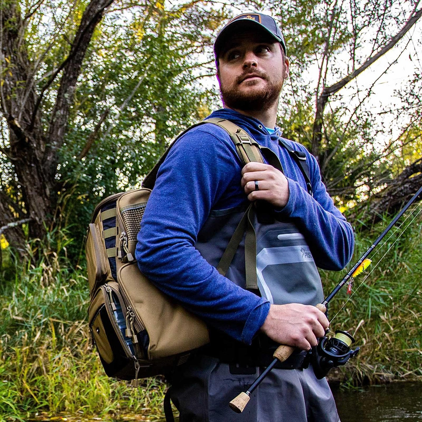 Piscifun Fishing Backpack with 2 Rod Holders & 4 Tackle Boxes, Large Tackle Storage Bag With Rain Cover for Fishing Gear