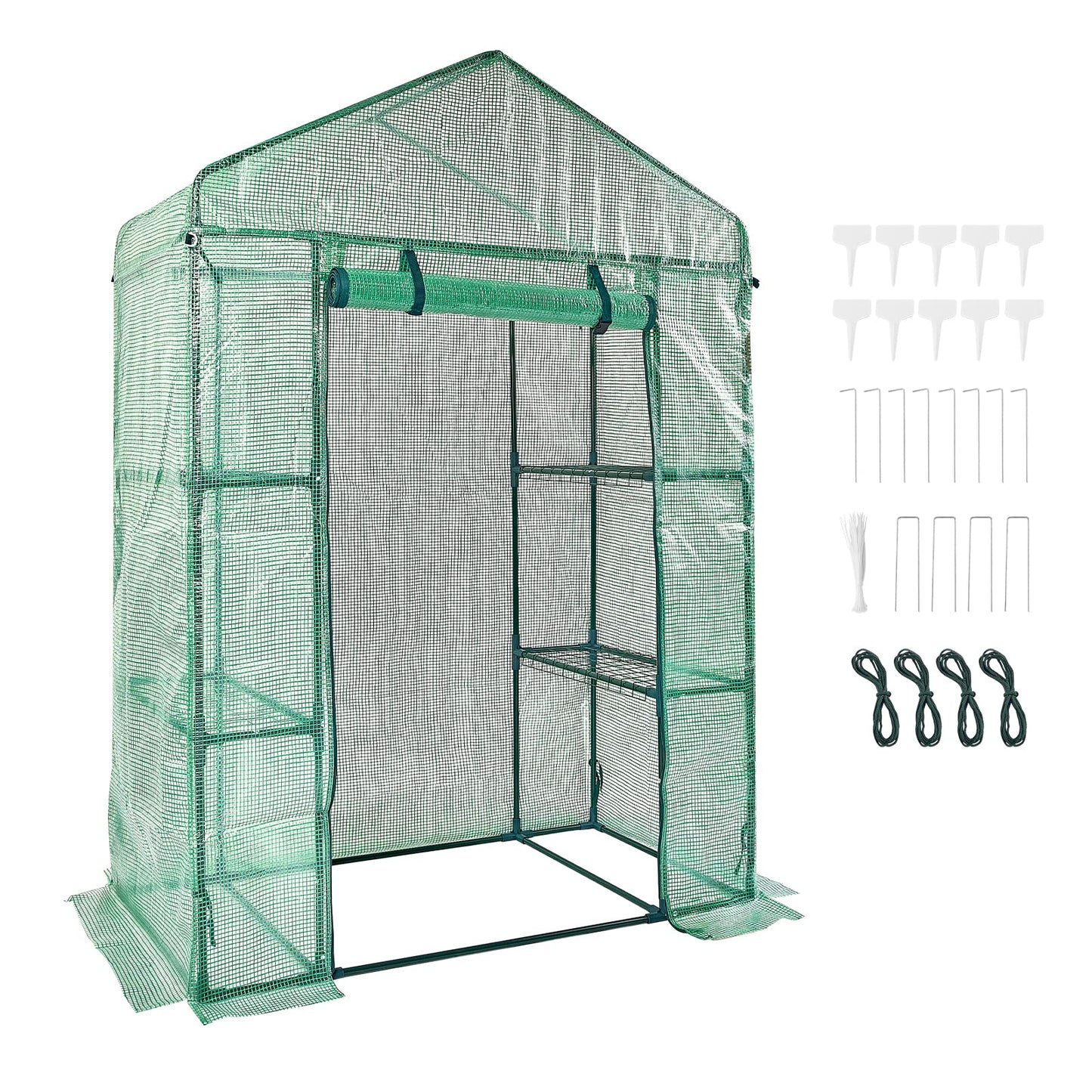 VEVOR Walk-in Tunnel Greenhouse, 9.6x6.4x6.2 ft Hoop House Greenhouse Tunnel, Plant Hot House with Galvanized Steel Frame, White PE Cover, Roll-up Zipper Door and 6 Windows for Outdoor