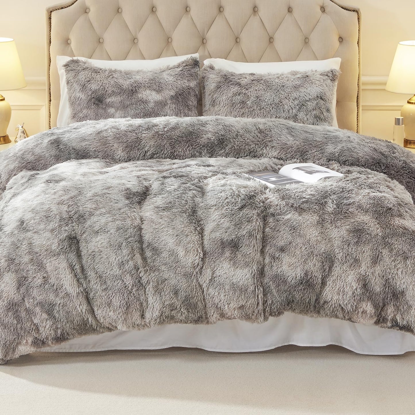 EMME Luxury Khaki Fuzzy Duvet Cover Set Twin Size Fluffy Comforter Cover Set 2 Pieces Shaggy and Plush Soft Bedding Duvet Covers (Tie Dye Khaki, Twin)