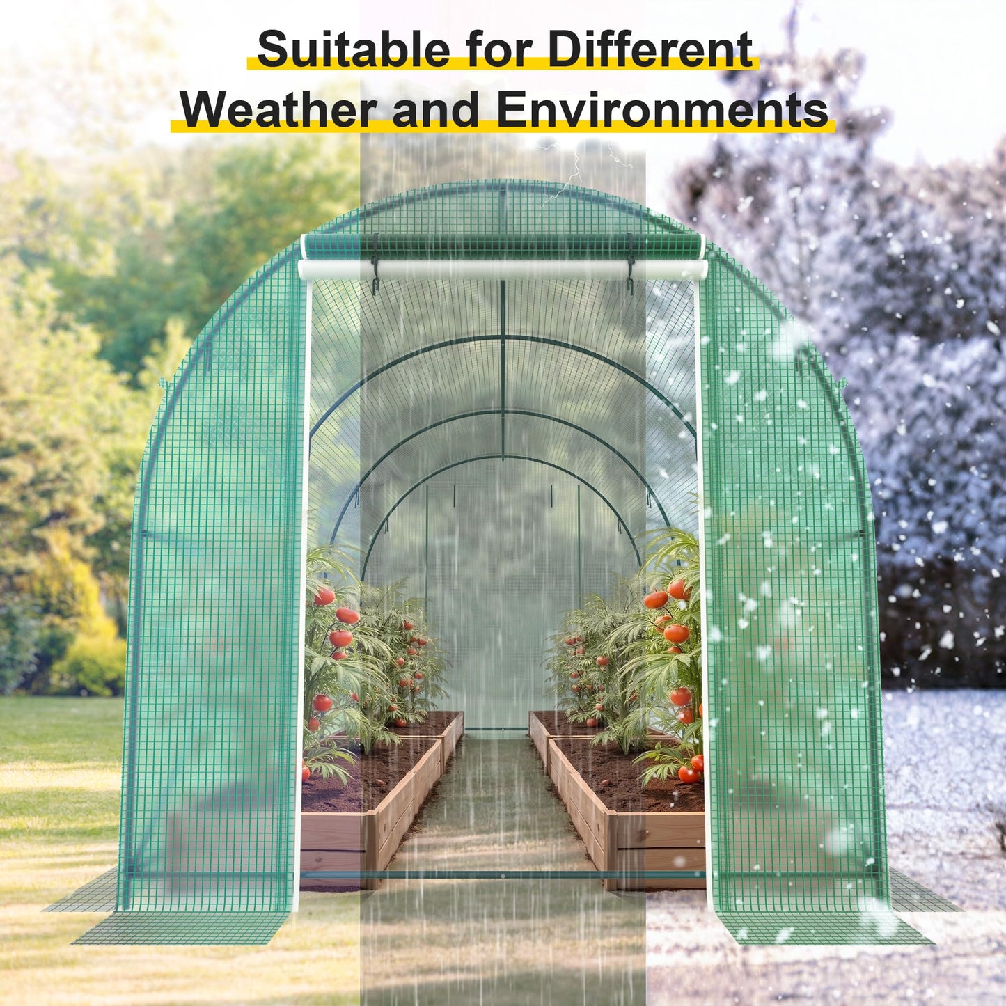 GOJOOASIS Greenhouse Outdoor Green House for Outside Winter Heavy Duty Large Walk-in Tunnel Portable Greenhouses for Backyard Plants Shed (10'x7'x7')