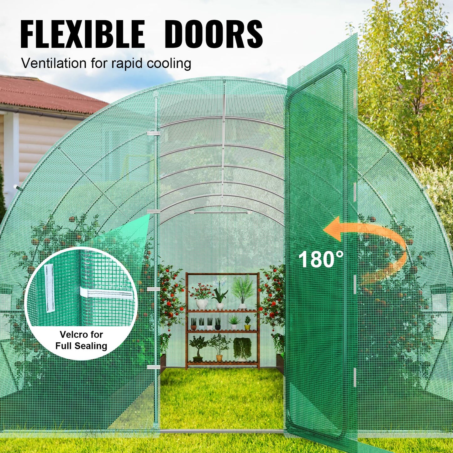 VEVOR Walk-in Tunnel Greenhouse, 9.6x6.4x6.2 ft Hoop House Greenhouse Tunnel, Plant Hot House with Galvanized Steel Frame, White PE Cover, Roll-up Zipper Door and 6 Windows for Outdoor