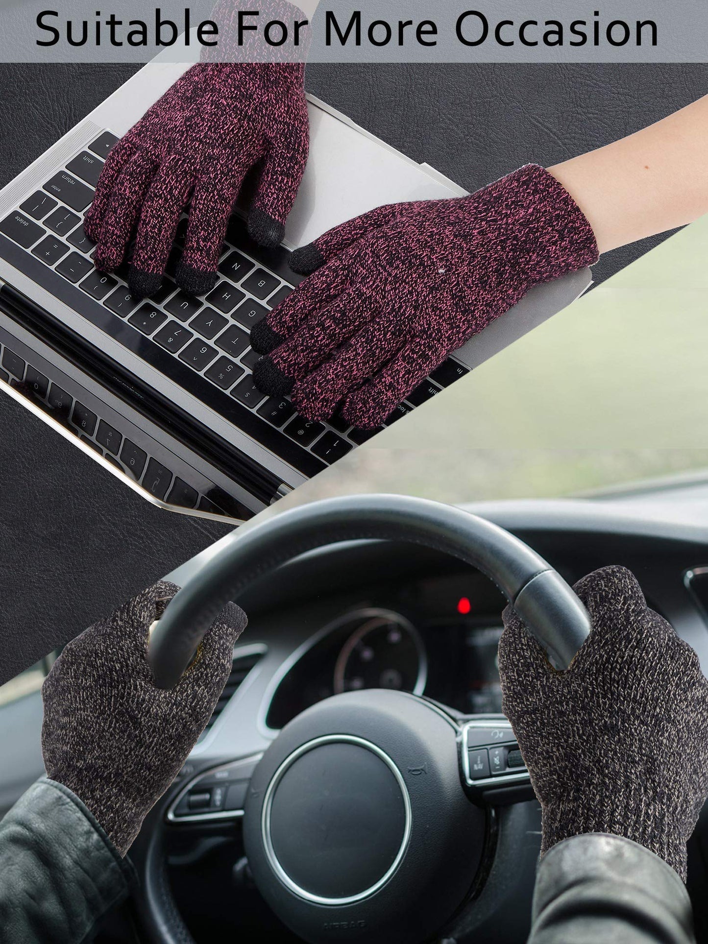SATINIOR 4 Pairs Winter Knit Touchscreen Gloves Warm Texting Gloves Elastic Anti-slip for Adults