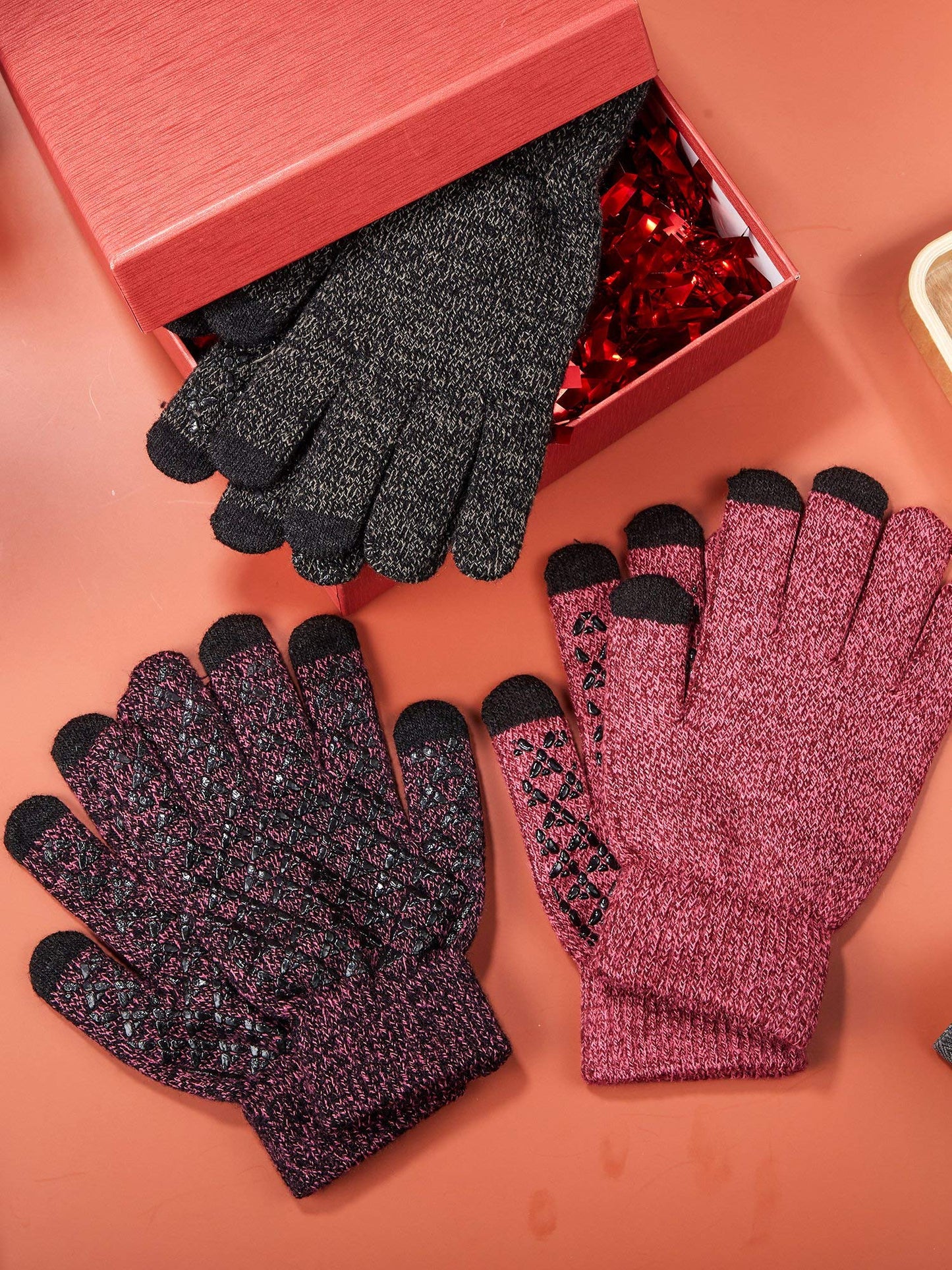 SATINIOR 4 Pairs Winter Knit Touchscreen Gloves Warm Texting Gloves Elastic Anti-slip for Adults