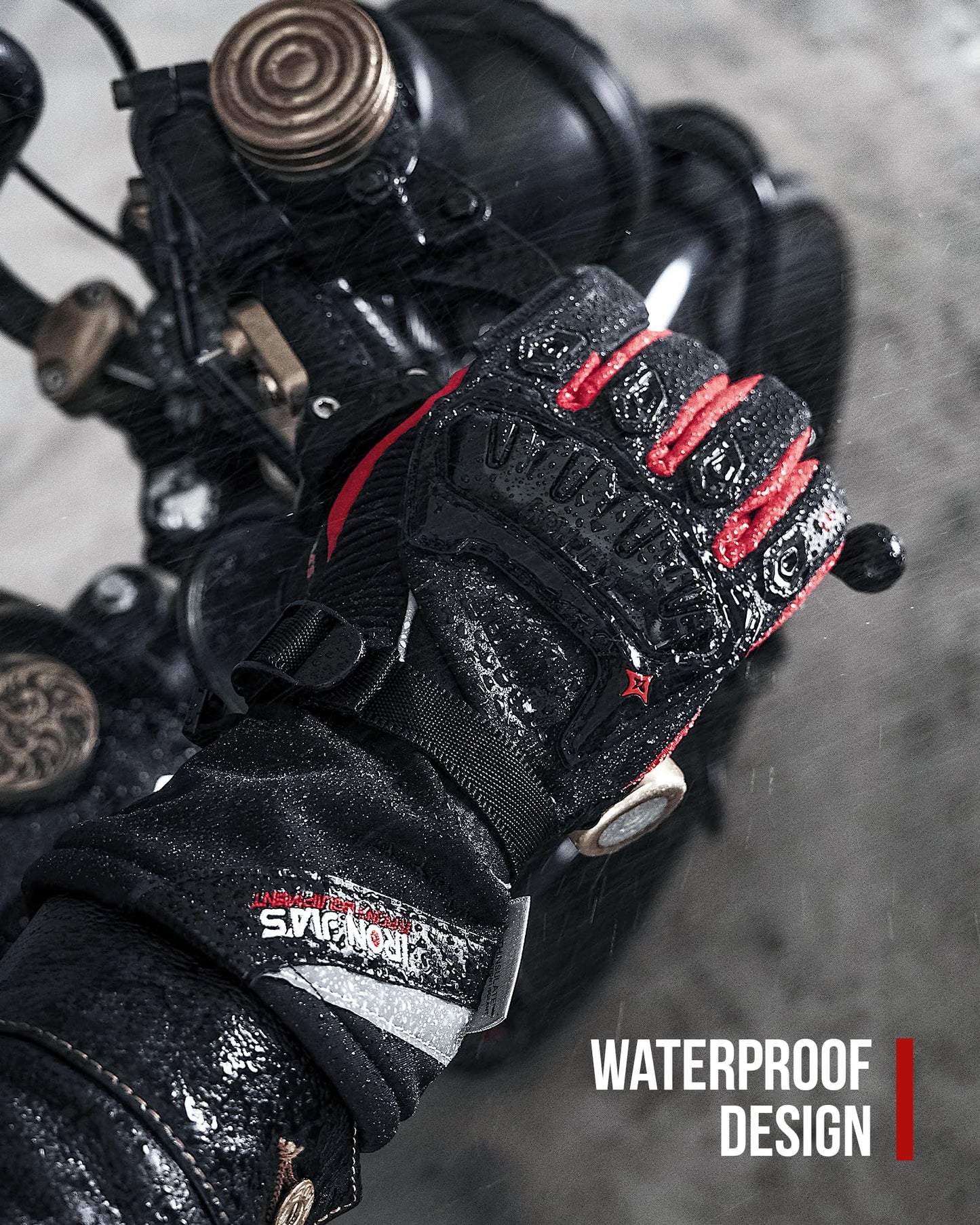 IRON JIA'S Motorcycle Gloves Winter Cold Weather Warm Touchscreen Waterproof Windproof Protective Gear (Black, L)