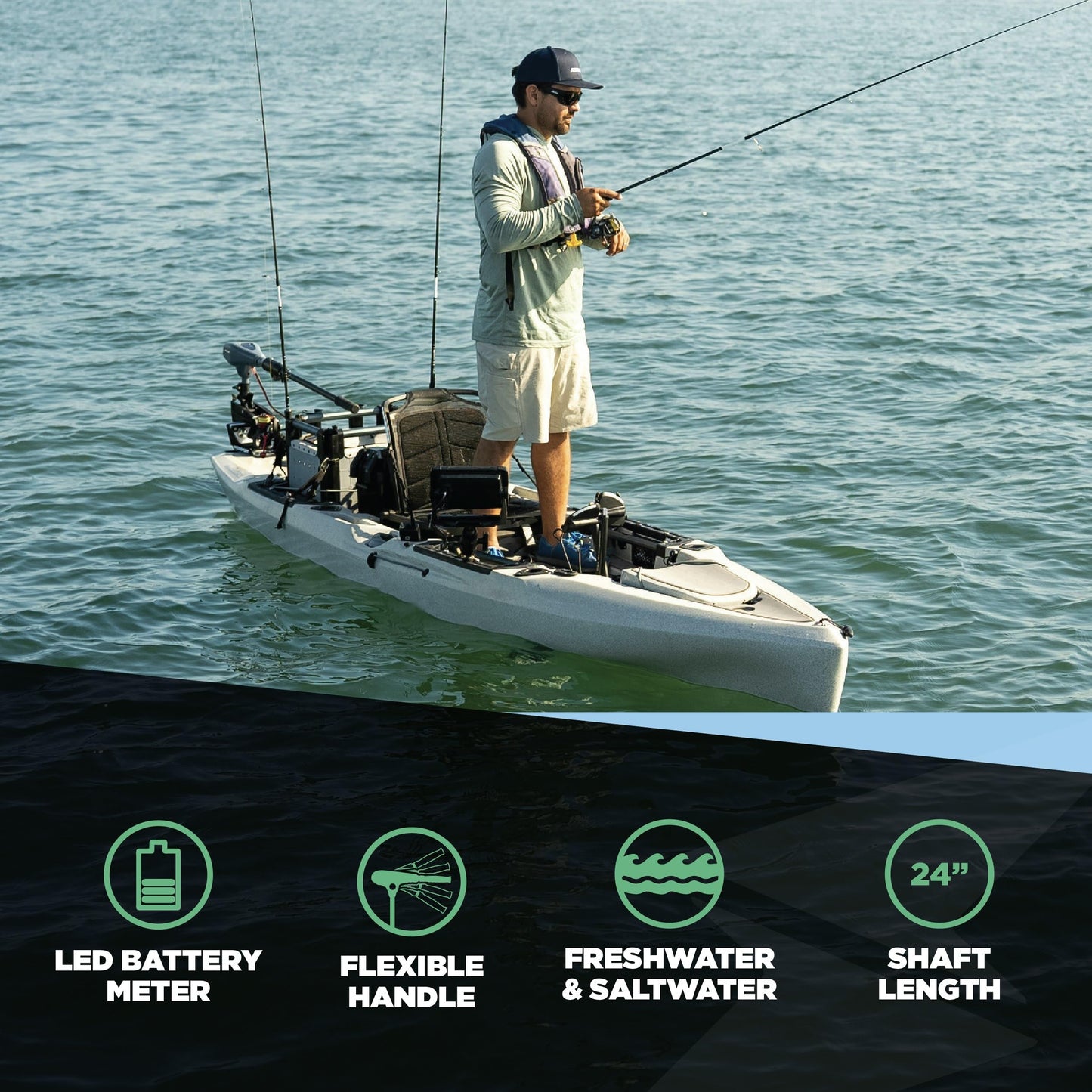 Newport Kayak Series 36lb Thrust Transom Mounted Saltwater Electric Trolling Motor w/LED Battery Indicator (24" Shaft)