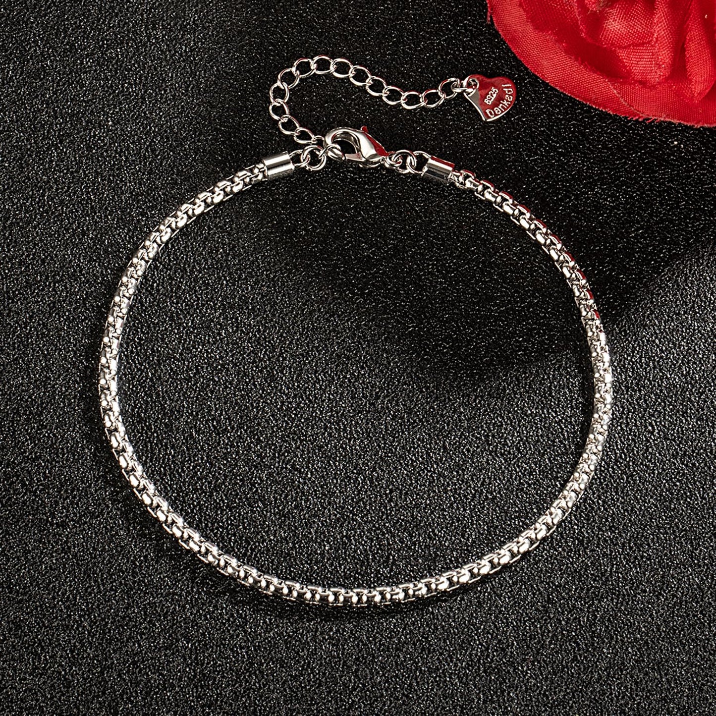 Dankadi Women 925 Sterling Silver Anklets Bracelet Men Simple Chopin/Box Chain/Twist Rope Chain Summer Beach Foot 24k Gold Plated Jewelry Gift