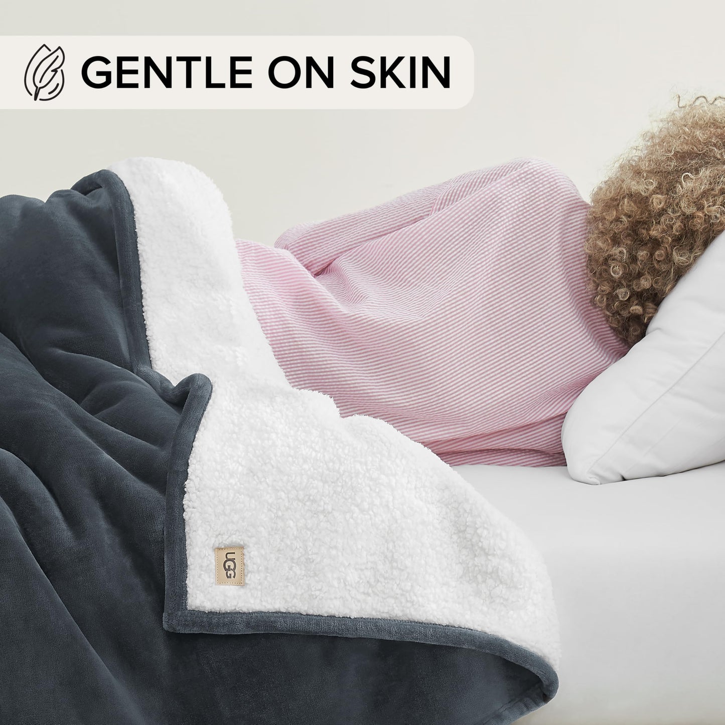UGG Nita King/California King Blanket Fleece Fluffy Reversible Soft Fuzzy Bedding Cozy Plush Warm Oversized Blanket Machine Washable Bedroom Decor for Big Couch Bed, 110-inch x 90-inch, White Snow