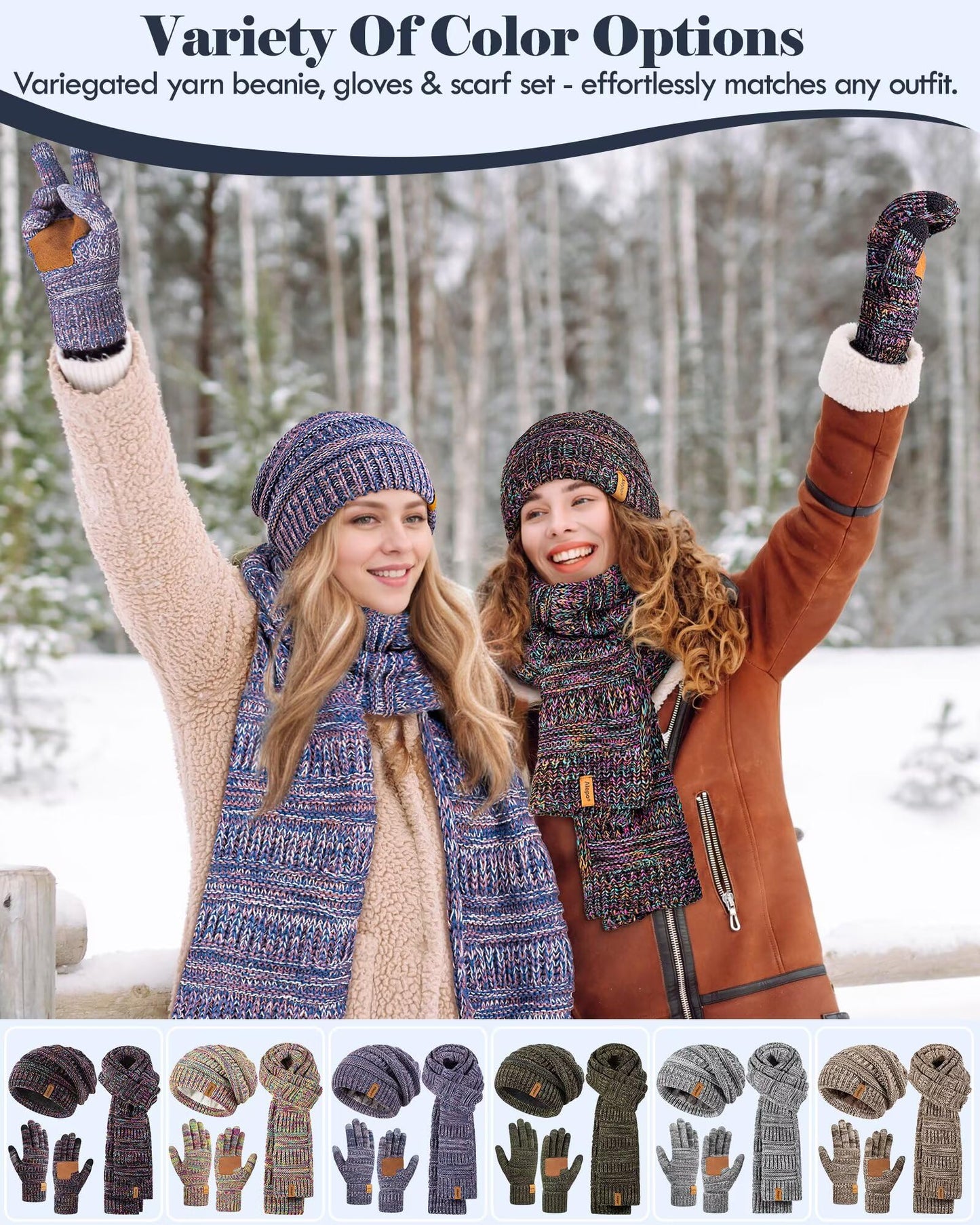 Winter Beanie Hat Scarf Gloves Set for Women, Slouchy Beanie Long Scarf Touchscreen Gloves, Warm 3 in 1 Set